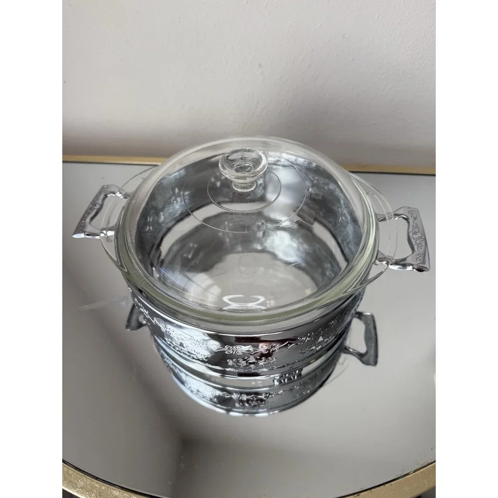 Vintage 1955 Pyrex Serving Casserole Bowl Dish With‎ Glass Lid & Metal Stand